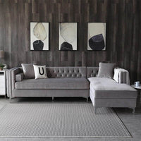 Luxurious Grey Velvet Chesterfield Corner Settee Sofa with Storage & Chrome Legs - UK Luxury Furniture