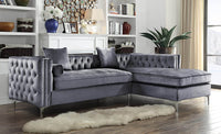 Luxurious Grey Velvet Chesterfield Corner Settee Sofa with Storage & Chrome Legs - UK Luxury Furniture