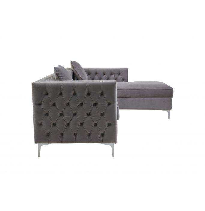 Luxurious Grey Velvet Chesterfield Corner Settee Sofa with Storage & Chrome Legs - UK Luxury Furniture