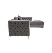 Luxurious Grey Velvet Chesterfield Corner Settee Sofa with Storage & Chrome Legs - UK Luxury Furniture