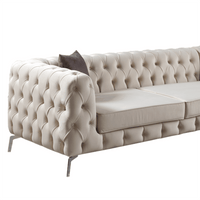 Rocky Chesterfield Cream Velvet Corner Sofa - Luxury Deep Buttoned Design, Chrome Legs, 2-Year Warranty - UK Luxury Furniture