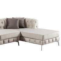 Rocky Chesterfield Cream Velvet Corner Sofa - Luxury Deep Buttoned Design, Chrome Legs, 2-Year Warranty - UK Luxury Furniture