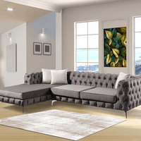 Luxury Rocky Chesterfield Dark Grey Velvet Corner Sofa with Chrome Legs - UK Luxury Furniture