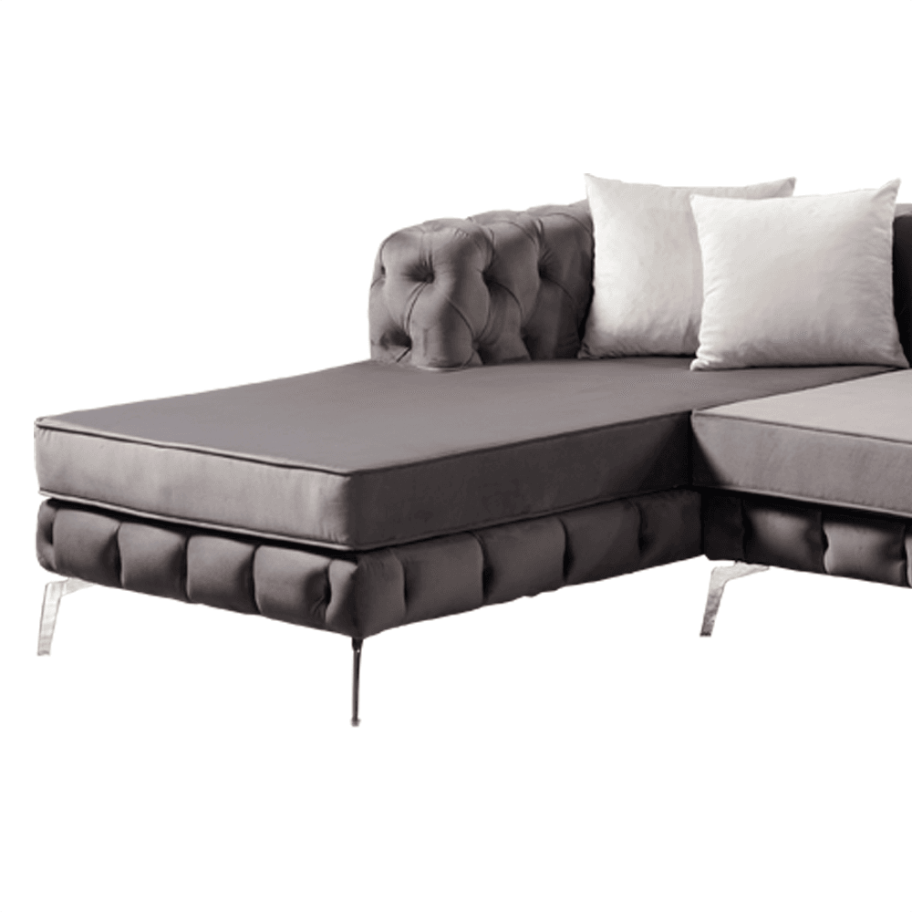 Luxury Rocky Chesterfield Dark Grey Velvet Corner Sofa with Chrome Legs - UK Luxury Furniture
