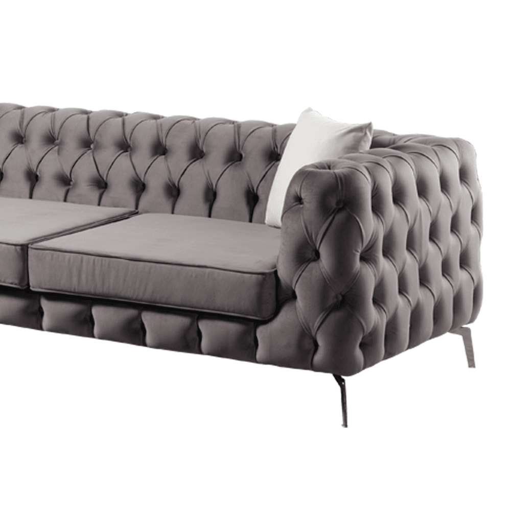 Luxury Rocky Chesterfield Dark Grey Velvet Corner Sofa with Chrome Legs - UK Luxury Furniture