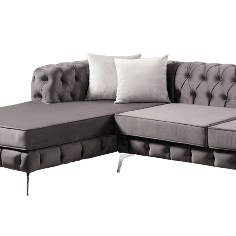 Luxury Rocky Chesterfield Dark Grey Velvet Corner Sofa with Chrome Legs - UK Luxury Furniture