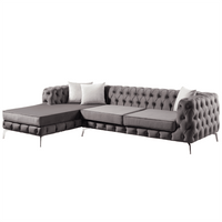 Luxury Rocky Chesterfield Dark Grey Velvet Corner Sofa with Chrome Legs - UK Luxury Furniture