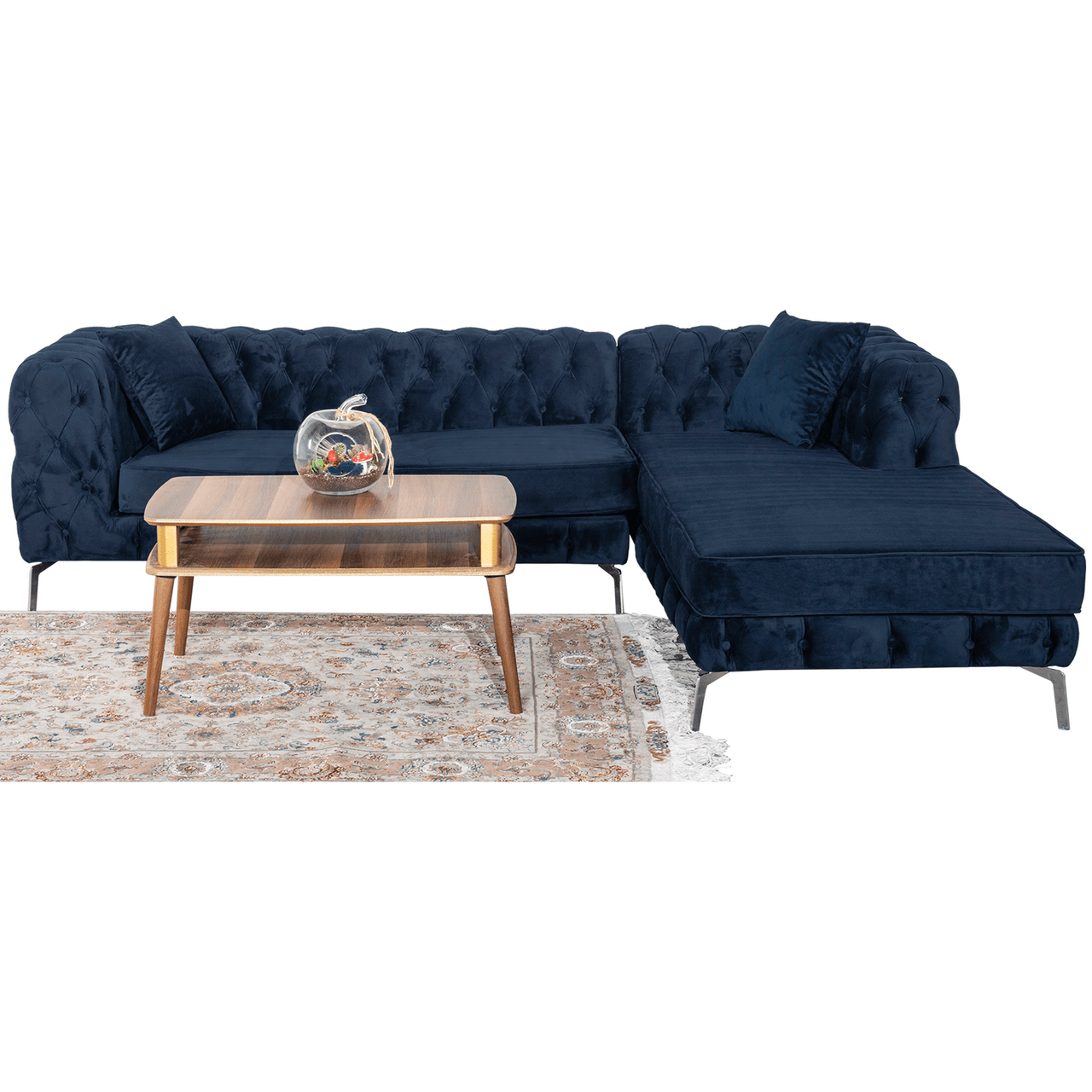 Rocky Chesterfield Navy Blue Velvet Corner Sofa - Luxurious Comfort with Deep Buttoning - UK Luxury Furniture