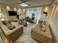 Rocky Chesterfield Sofa Set in Luxury Cream Velvet - 1, 2 & 3 Seater Options with Gold Legs - UK Luxury Furniture