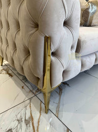 Rocky Chesterfield Sofa Set in Luxury Cream Velvet - 1, 2 & 3 Seater Options with Gold Legs - UK Luxury Furniture