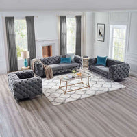 Rocky Chesterfield Sofa Set in Luxury Dark Grey Velvet – 1, 2, 3 Seater Options Available - UK Luxury Furniture