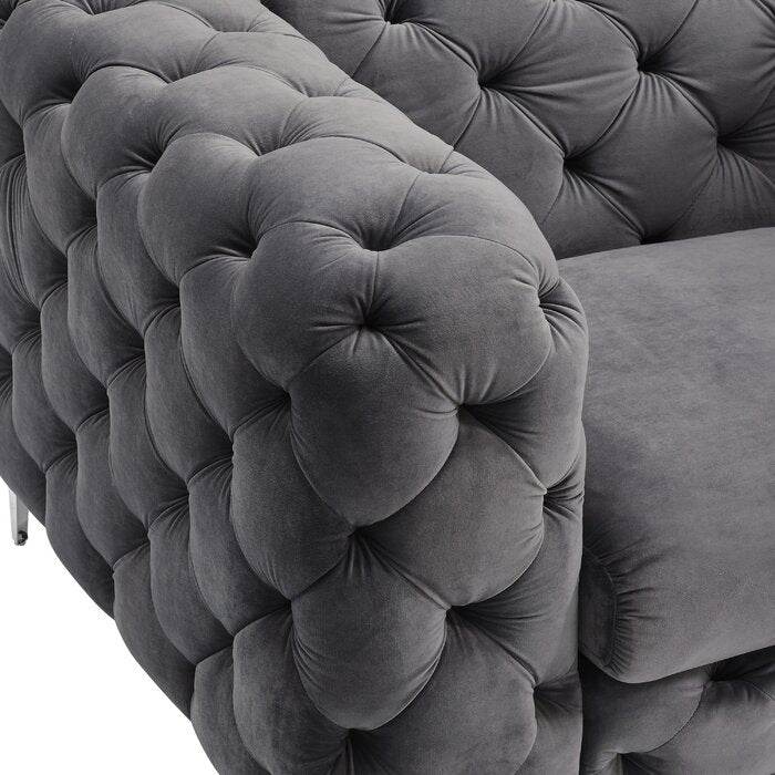 Rocky Chesterfield Sofa Set in Luxury Dark Grey Velvet – 1, 2, 3 Seater Options Available - UK Luxury Furniture