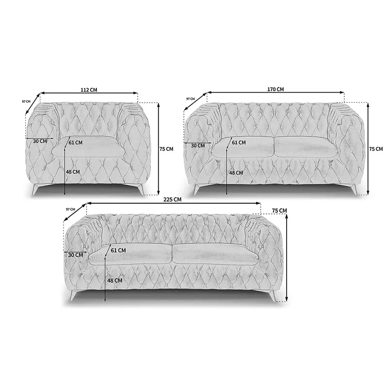 Rocky Chesterfield Sofa Set in Luxury Dark Grey Velvet – 1, 2, 3 Seater Options Available - UK Luxury Furniture