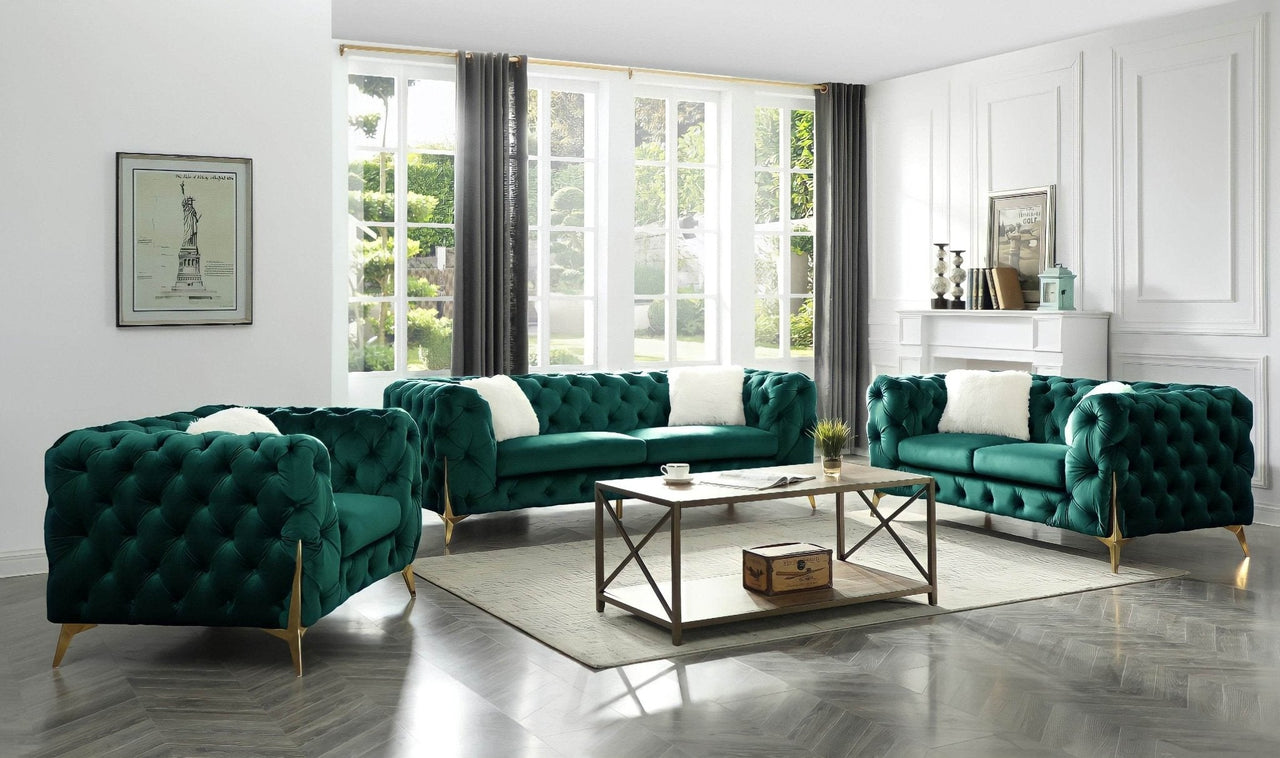 Rocky Chesterfield Sofa Set in Luxurious Green Velvet - 1, 2, or 3 Seater Options - UK Luxury Furniture