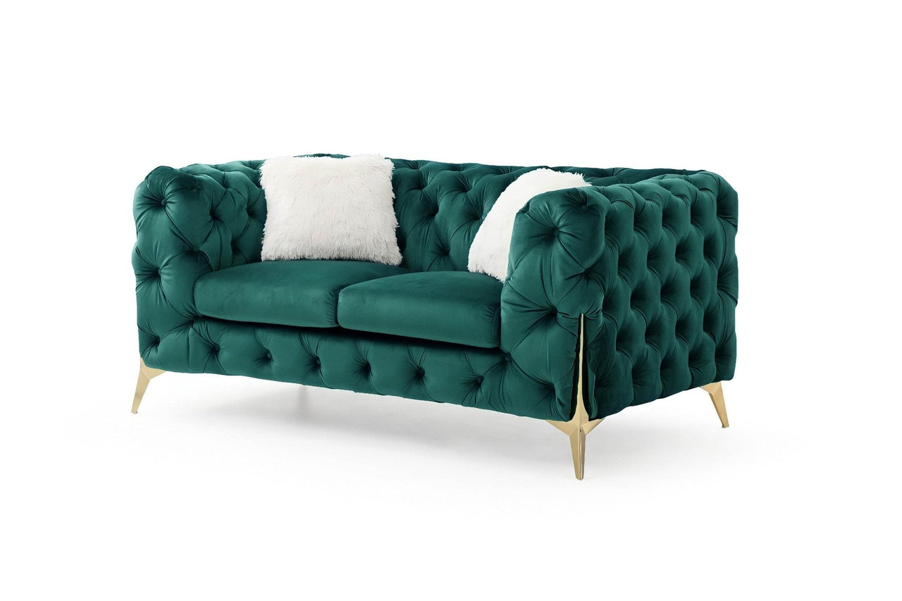 Rocky Chesterfield Sofa Set in Luxurious Green Velvet - 1, 2, or 3 Seater Options - UK Luxury Furniture