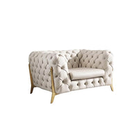 Rocky Chesterfield 3 Seater Sofa Set in Luxury Light Cream Leather with Gold Metal Legs - UK Luxury Furniture