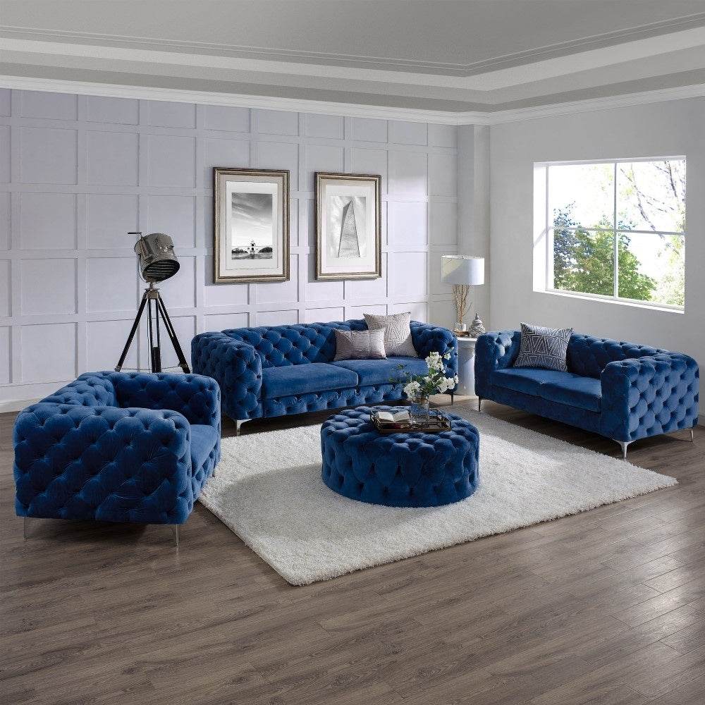 Rocky Chesterfield Sofa Set in Luxury Navy Blue Velvet – 1, 2 & 3 Seater Options - UK Luxury Furniture