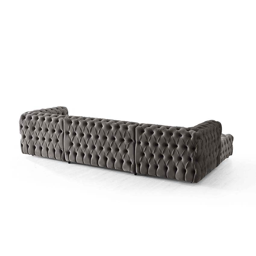 Luxury U-Shaped Rocky Chesterfield Dark Grey Velvet Corner Sofa - Elegant Comfort & Style - UK Luxury Furniture