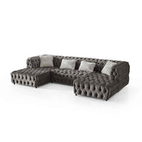 Luxury U-Shaped Rocky Chesterfield Dark Grey Velvet Corner Sofa - Elegant Comfort & Style - UK Luxury Furniture