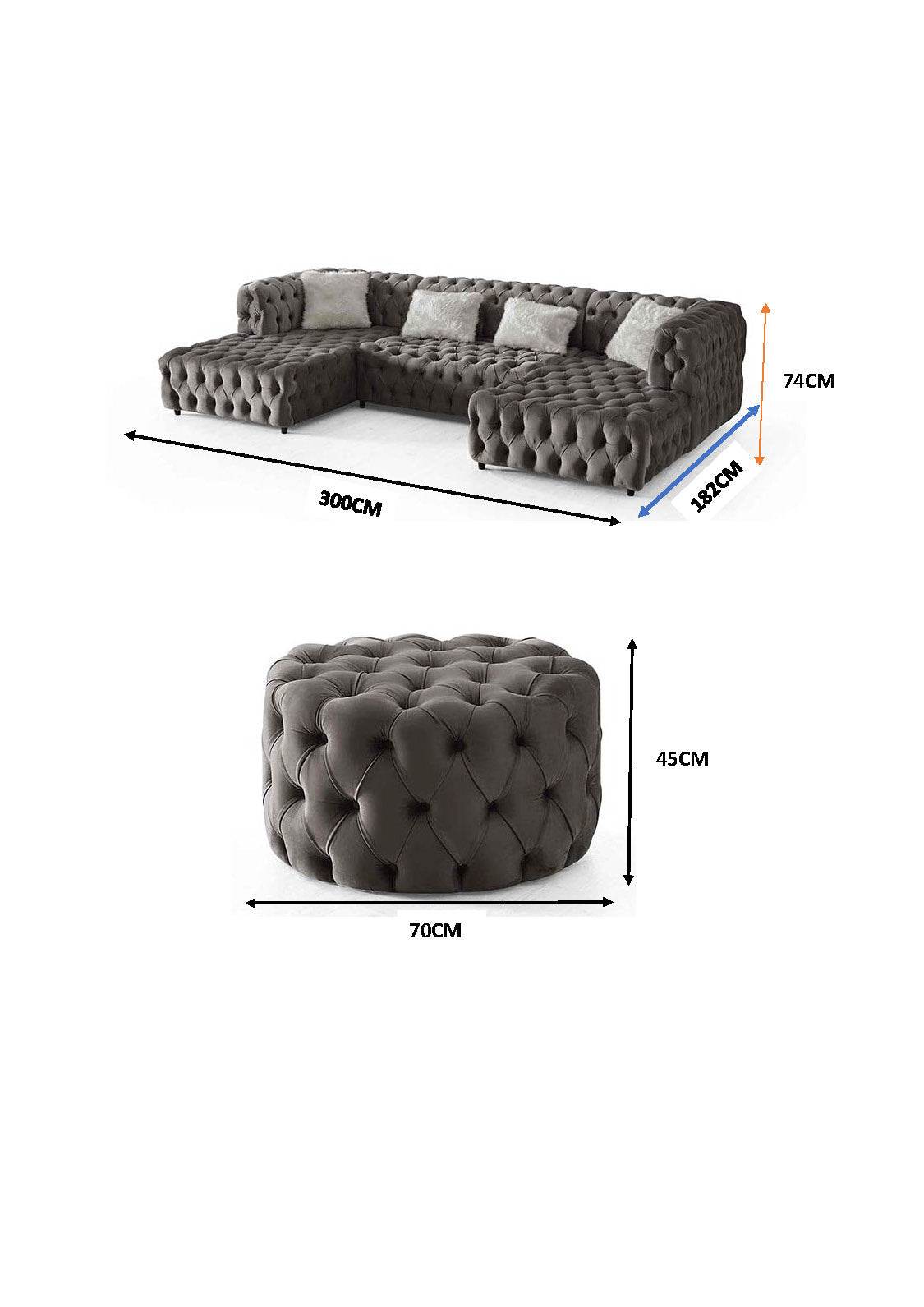 Luxury U-Shaped Rocky Chesterfield Dark Grey Velvet Corner Sofa - Elegant Comfort & Style - UK Luxury Furniture