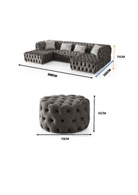 Luxury U-Shaped Rocky Chesterfield Dark Grey Velvet Corner Sofa - Elegant Comfort & Style - UK Luxury Furniture