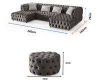 Luxury U-Shaped Rocky Chesterfield Dark Grey Velvet Corner Sofa - Elegant Comfort & Style - UK Luxury Furniture
