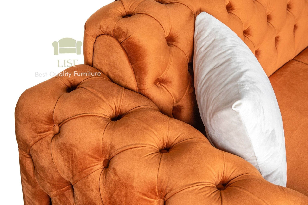 Luxury Verona Corner Sofa in Hot Cinnamon Velvet with Chesterfield Arms - All Cushions Included - UK Luxury Furniture