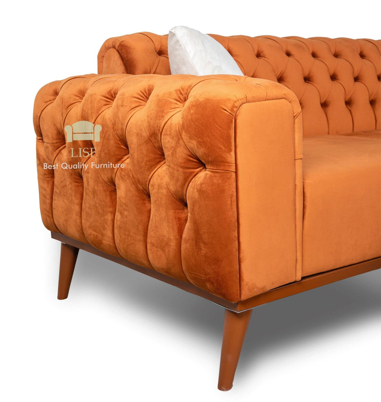 Luxury Verona Corner Sofa in Hot Cinnamon Velvet with Chesterfield Arms - All Cushions Included - UK Luxury Furniture