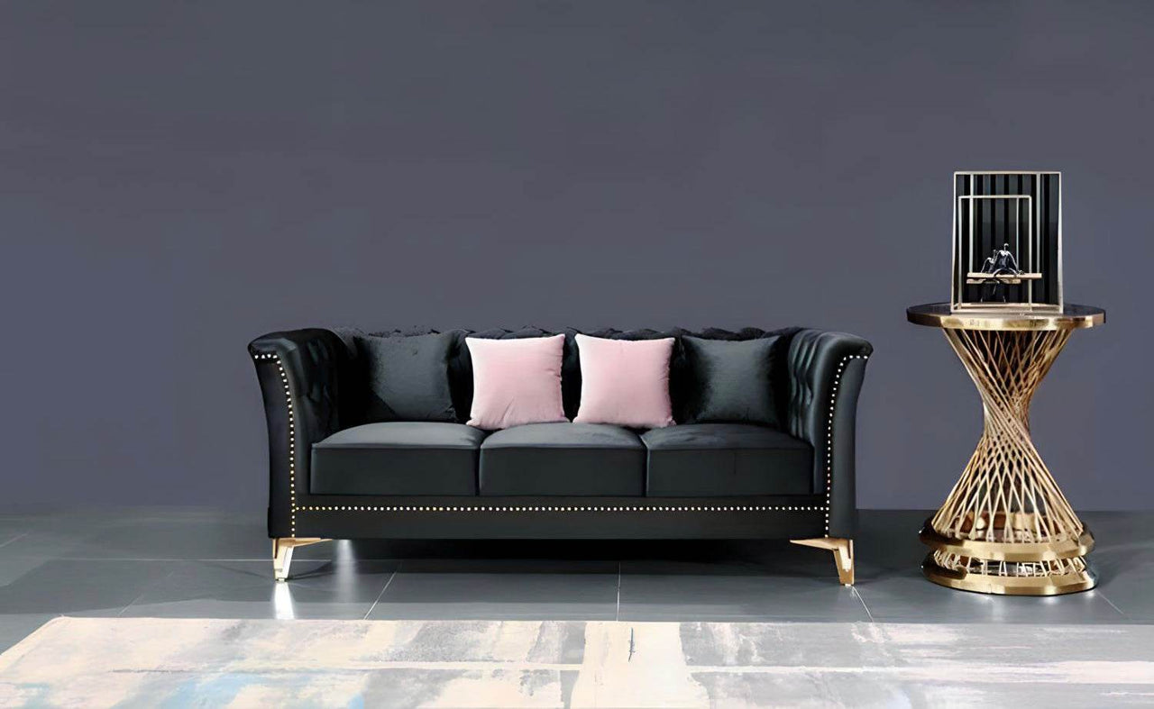 Venice Luxury Black Velvet Sofa Set – Stylish Chesterfield Design, Deep Button Detailing - UK Luxury Furniture