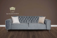 Luxury Verona Sofa Set in Light Grey Velvet - Modern Chesterfield Design with Cushions Included - UK Luxury Furniture