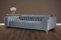 Luxury Verona Sofa Set in Light Grey Velvet - Modern Chesterfield Design with Cushions Included - UK Luxury Furniture