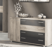 Mocha Dark Brown with Oak Effect 4-Drawer Chest Dresser with Metal Handles - UK Luxury Furniture
