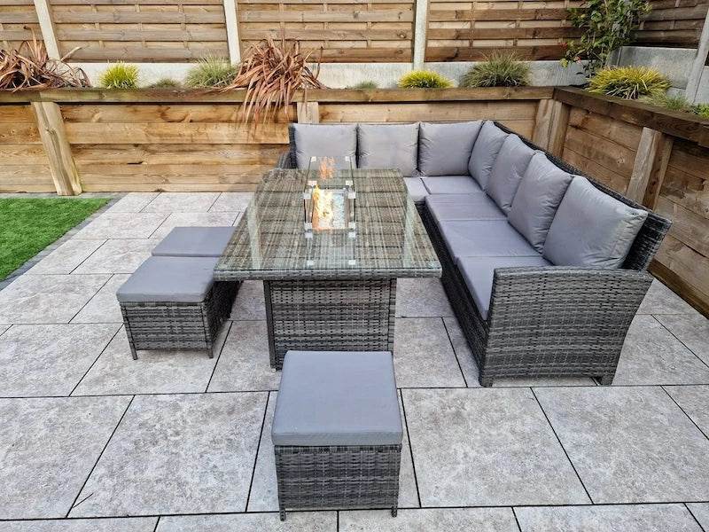 Luxury Rattan 6-Piece Fire Pit Sofa Set with Sturdy Steel Frame for Outdoor Elegance - UK Luxury Furniture