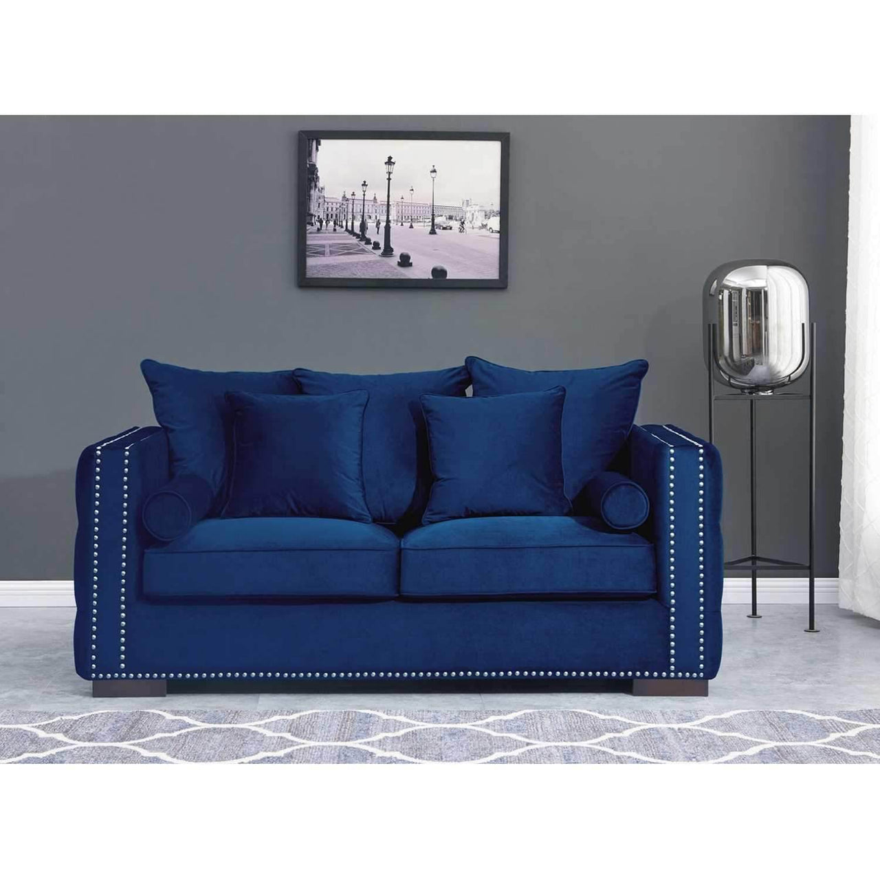 Moscow Luxury Navy Blue Velvet Sofa Set with Chesterfield Design & Silver Trim - UK Luxury Furniture