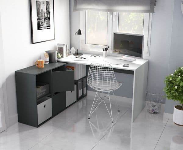 Mulberry White & Grey Reversible Large Corner Desk with Integrated Storage - UK Luxury Furniture