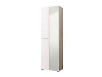 Myra White Gloss and Oak Effect Mirrored Narrow Wardrobe with Four Shelves - UK Luxury Furniture