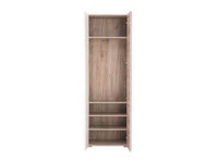 Myra White Gloss and Oak Effect Mirrored Narrow Wardrobe with Four Shelves - UK Luxury Furniture