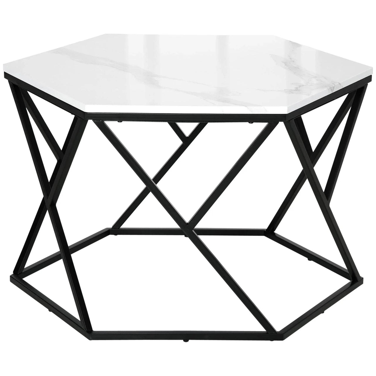Modern Coffee Table with High Gloss Marble Top and Sturdy Steel Frame for Living Room Elegance - UK Luxury Furniture