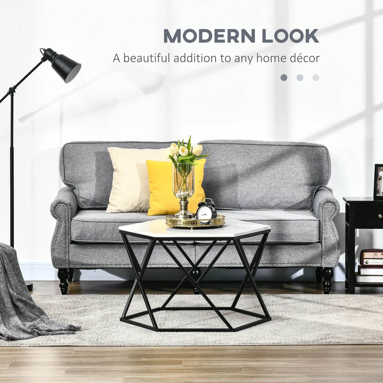 Modern Coffee Table with High Gloss Marble Top and Sturdy Steel Frame for Living Room Elegance - UK Luxury Furniture