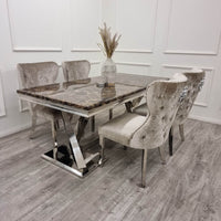 Xavia 1.8m Dining Table with Marble, Sintered Stone, or Glass Top & Polished Stainless Steel Base - UK Luxury Furniture