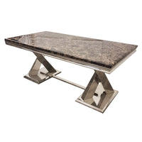 Xavia 1.8m Dining Table with Marble, Sintered Stone, or Glass Top & Polished Stainless Steel Base - UK Luxury Furniture