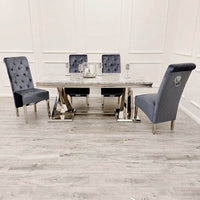Xavia 1.8m Dining Table with Marble, Sintered Stone, or Glass Top & Polished Stainless Steel Base - UK Luxury Furniture