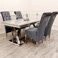 Xavia 1.8m Dining Table with Marble, Sintered Stone, or Glass Top & Polished Stainless Steel Base - UK Luxury Furniture