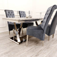 Xavia 1.8m Dining Table with Marble, Sintered Stone, or Glass Top & Polished Stainless Steel Base - UK Luxury Furniture