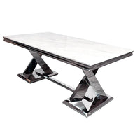 Xavia 1.8m Dining Table with Marble, Sintered Stone, or Glass Top & Polished Stainless Steel Base - UK Luxury Furniture