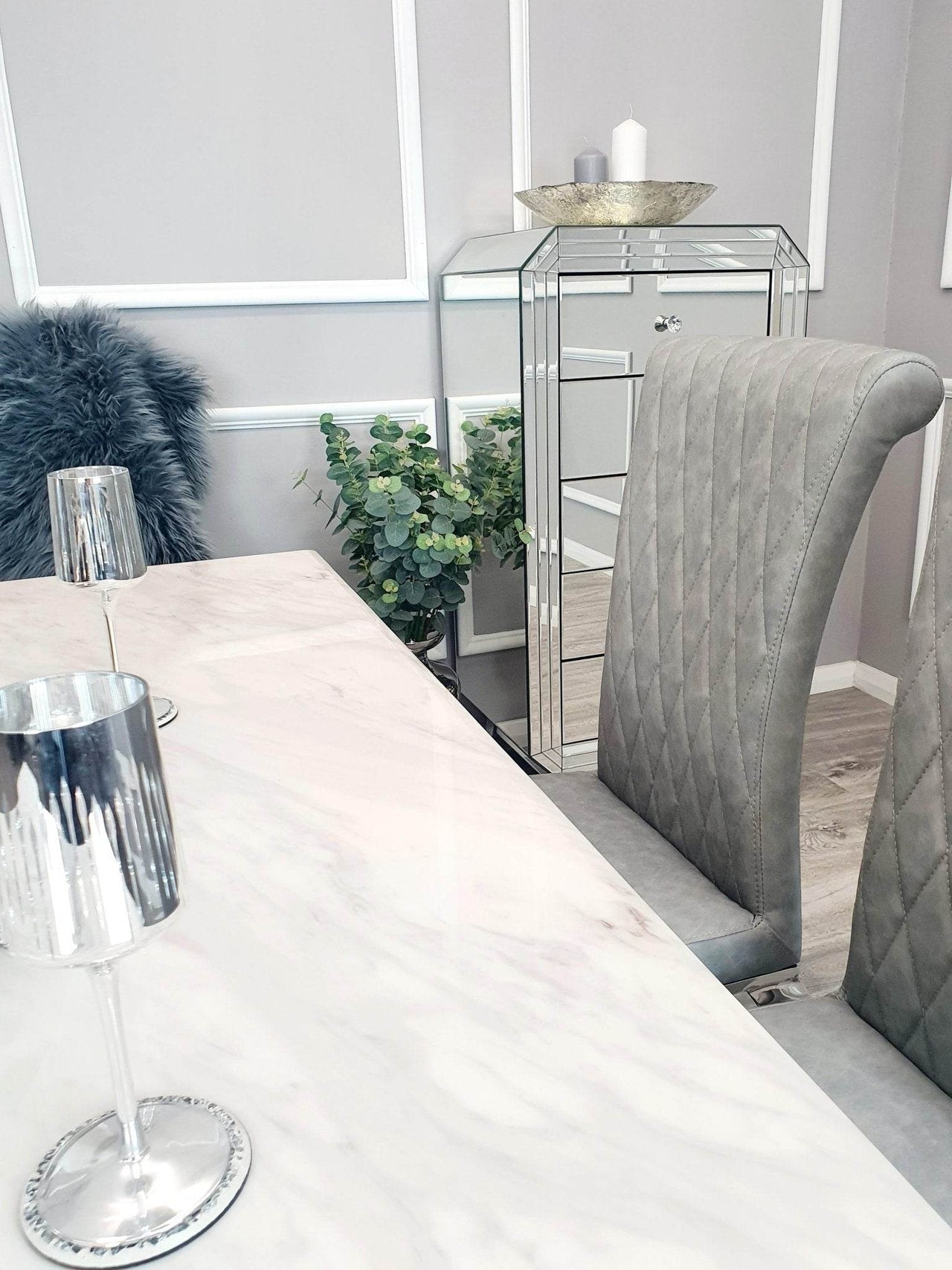 Xavia 1.8m Dining Table with Marble, Sintered Stone, or Glass Top & Polished Stainless Steel Base - UK Luxury Furniture