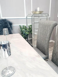 Xavia 1.8m Dining Table with Marble, Sintered Stone, or Glass Top & Polished Stainless Steel Base - UK Luxury Furniture