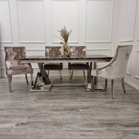 Xavia 1.8m Dining Table with Marble, Sintered Stone, or Glass Top & Polished Stainless Steel Base - UK Luxury Furniture