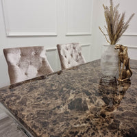 Xavia 1.8m Dining Table with Marble, Sintered Stone, or Glass Top & Polished Stainless Steel Base - UK Luxury Furniture