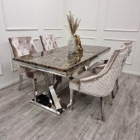 Xavia 1.8m Dining Table with Marble, Sintered Stone, or Glass Top & Polished Stainless Steel Base - UK Luxury Furniture